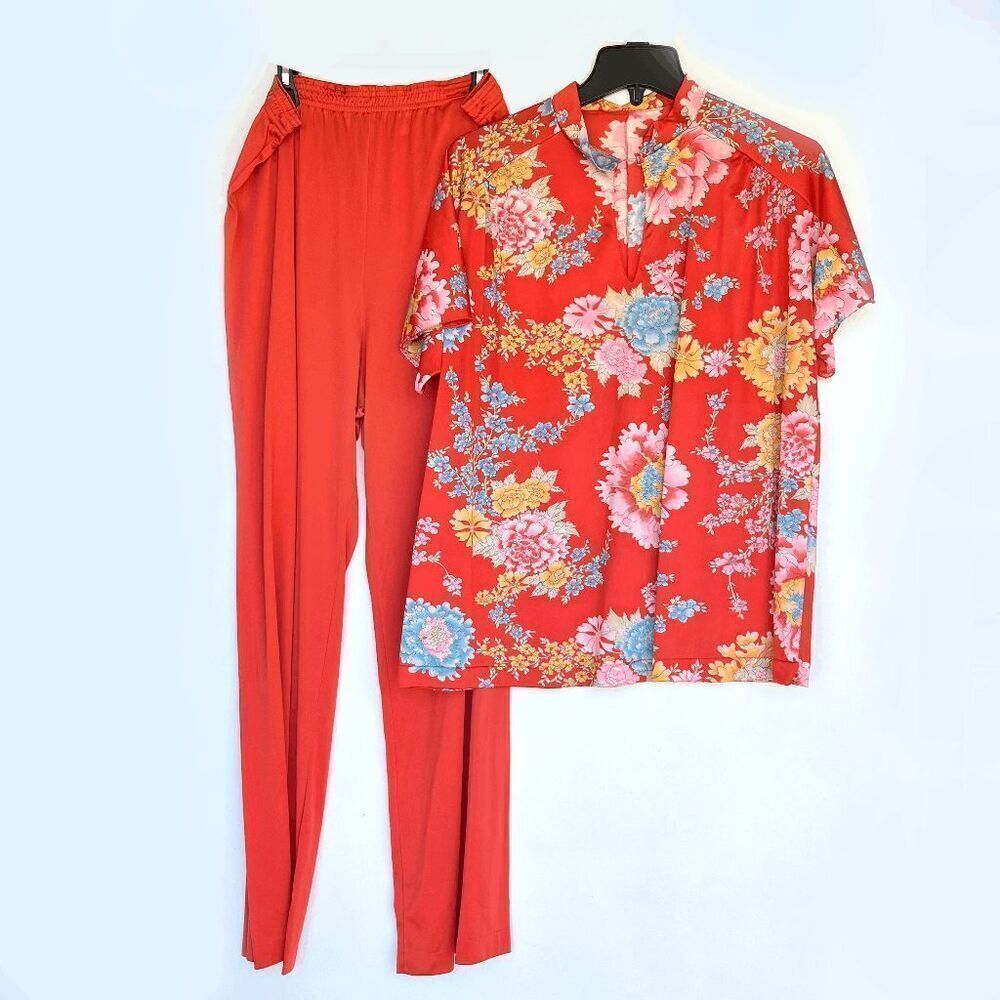 VTG 60s–70s Vanity Fair Coral Floral Lounge Set SZ M Made in USA Nylon Tricot 2p